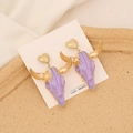 Detailed view of bohemian bull head earrings with purple enamel and gold heart ear hooks - 2# Purple