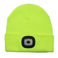 Neon yellow knitted beanie with integrated LED light for high visibility and warmth - 4-LED Style / Fluorescent Green
