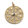 Goldener Evil Eye Anhänger mit Zirkonia und geprägten Himmelszeichen auf Metall - CX140-1 Böser Blick Symbole