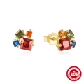 S925 sterling silver geometric stud earrings with colorful square zircon in gold plating - Geometric Square Colorful Zirconia / Gold #4