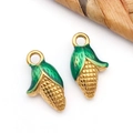 Enamel corn charm in gold and green finish for DIY jewelry and necklaces - Enamel Vegetable Fruit Corn