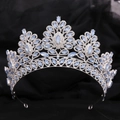 Macro shot of silver bridal crown featuring light blue opal leaves and sparkling rhinestones - Silver White Rhinestone + Blue Opal
