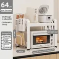 White adjustable kitchen microwave rack with hooks and knife holder storage - 2-Tier Extendable-Cream White-Full Accessory Set