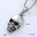 Pendentif tête de mort punk vintage en acier inoxydable argenté de taille 43x24mm - Style Tête de Mort Argent Antique (8) / Pendentif Seul (Sans Chaîne) / Argent