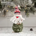 Christmas Santa Claus gift bag with red striped hat and green drawstring pouch 23cm - Mixed Color Santa Style A
