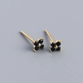 Elegant S925 silver four-leaf flower stud earrings with black stones and gold finish - 925 Silver / Gold (Black Zirconia)