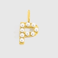 Golden letter P pendant with white pearl inlay on stainless steel for DIY jewelry - Gold-P