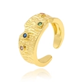 Adjustable gold ring with irregular texture and four colorful inlaid gemstones - Four-Color Gemstone Texture (J-1254)