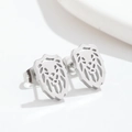 Minimalist silver stainless steel stud earrings featuring hollow lion head design - Lion/Wolf Silver