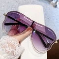 Trendy oversized sunglasses with purple gradient lenses and minimalist gold metal frames - Gray Purple