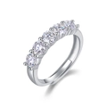 Detailed close-up of a silver five-stone adjustable ring with sparkling round-cut gems - Adjustable Open / Five-Stone Pave Style (R12966-40mm)
