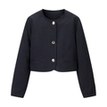 Giacca corta nera da donna con girocollo, bottoni dorati a rilievo e maniche lunghe - XS / Outerwear