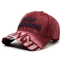 Distressed dark red baseball cap with vintage embroidery and street style ripped brim - Adjustable / Red