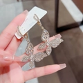 Golden butterfly earrings with sparkling crystals and S925 silver needle for women - E0090 Gold Silver Needle (Full Diamond Butterfly Dangle Gold)