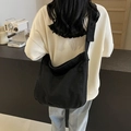 Black canvas tote bag with wide shoulder strap, minimalist large capacity commuter bag - Black