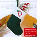 Green knitted Christmas stocking with white cuff and red letter R embroidery - Letter Q / Dark Green