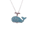 Blue whale pendant necklace with silver edges and sparkling crystals on white background - Blue Whale