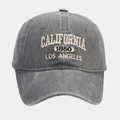 Close-up of vintage washed grey cotton baseball cap with detailed California embroidery - Adjustable / Embroidery/Distressed / Gray