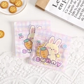 Cute pink checkered snack bag with cartoon bunny design and self-sealing closure - Carrot Rabbit / 13.5 x 13.5cm