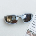 Detailed close-up of Y2K style kids sports sunglasses with silver mirrored lenses - Silver Mirrored