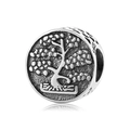 S925 sterling zilveren levensboom bedel met een verfijnd opengewerkt patroon - Kleine Ronde Gesneden Boom