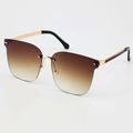 Frameless oversized fashion sunglasses with gradient brown lenses and gold metal frames - Gradient Tea