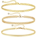 Three-piece gold titanium steel bracelet set with paperclip, Cuban and snake chain links - Gold Figaro Cuban Snake 3-Piece Set (B)