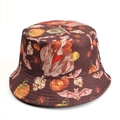 Close-up of Halloween fisherman hat with skull pumpkin print and reinforced stitching - M (56-58cm) / Dark Brown Pumpkin Skull Style (B款)