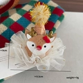 Pince à cheveux renne de Noël avec bois dorés scintillants et chapeau rose mignon - 9-Pince à Cheveux Chapeau de Renne en Résille