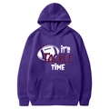 Dark purple fleece hoodie with It's Tackle Time football print and drawstring hood - Purple-It's Tackle Time(12)
