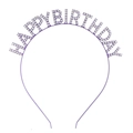 Dettaglio del cerchietto in metallo viola con scritta Happy Birthday impreziosita da strass - Viola con Strass Bianco
