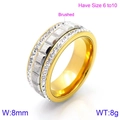 Two-tone gold and silver brushed stainless steel ring with zircon inlays 8mm wide - Gold Edge Brushed Silver Inlaid Zirconia (KR86492-K)
