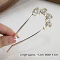 Épingle à cheveux en U dorée avec motif de feuille de ginkgo, perles et strass, 11,2 cm - Plusieurs Feuilles de Ginkgo Dorées (79#)