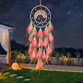 Acchiappasogni luminoso con albero della vita, piume rosa e perline verdi luminescenti - Finished Product / Rosa