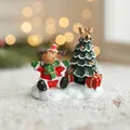 Miniature resin Christmas elk with Santa hat and decorated tree festive desk ornament - Xmas Tree Reindeer