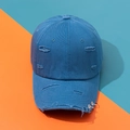 Cappellino da baseball blu in cotone consumato con strappi e anelli in metallo - Taglia unica / Blu