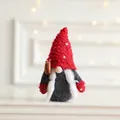 Plush Christmas gnome with red polka dot hat and long white beard holiday decoration - Red Double Braids Sled Gnome Doll / Red