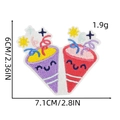 Vue détaillée des dimensions d'un écusson brodé en forme de canon à confettis violet et rouge - Patch de Fête 12# (Cotillon)