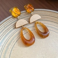 Vintage amber resin drop earrings with matte gold geometric metal accents for women - Amber Geometric Splicing (1# Silver Earring Post)