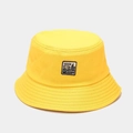 Men's vintage yellow cotton bucket hat featuring black brand patch and stitching - M(56-58cm) / Yellow