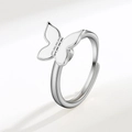 Silver adjustable spinner ring featuring a minimalist butterfly design on white background - Silver Butterfly (AJ150) / Adjustable Open