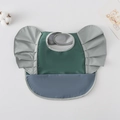 Waterproof baby bib with frilled wings in dark green and blue-grey color blocking - Wings - Dark Green And Light Green / One Size