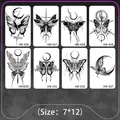 Set of 8 dark gothic butterfly tattoos with moon and sword motifs in 7x12cm size - Dark Moon Butterfly