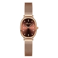 Elegant rose gold oval quartz watch for women with stylish Milanese mesh metal strap - Rose Gold Case Coffee Dial Mesh Strap