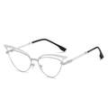 Silberne Cat-Eye-Brille aus Metall mit weißen Emaille-Akzenten und klaren Gläsern für Damen - Silberrahmen