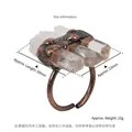 Vintage bronze open ring featuring three irregular natural crystal stones 30mm x 23mm - Adjustable Open / Vintage Bronze Clear Quartz Point