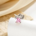 Bowknot stud earring with pink princess cut zircon and silver plating finish - Pink (Single Piece)