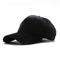 Detailed close-up of premium black velvet baseball cap fabric texture and panel stitching - Adjustable / Black