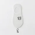 White low-cut invisible socks featuring a minimalist black cartoon calf design - Cow