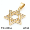 Colgante de hexagrama en acero inoxidable dorado con pedrería y diseño retro hueco - Color Dorado (Sin Cadena) (KP130927-MZOZ)